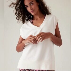 NWT Athleta szXS Cream RetroTerry V-Neck Sleeveless Sweatshirt Top…